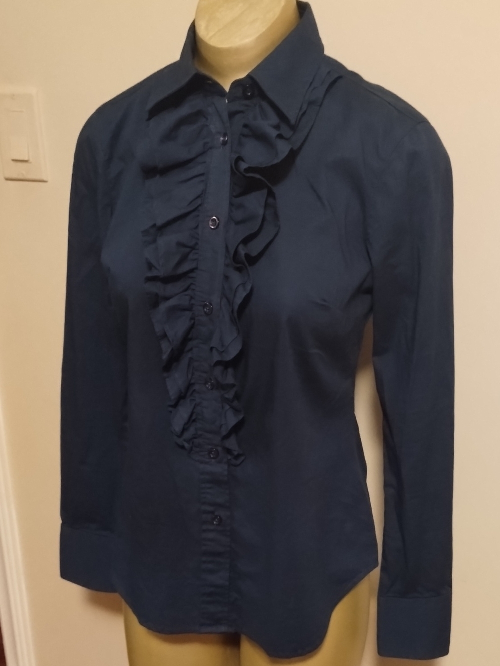 BENETTON Navy Ruffle Blouse